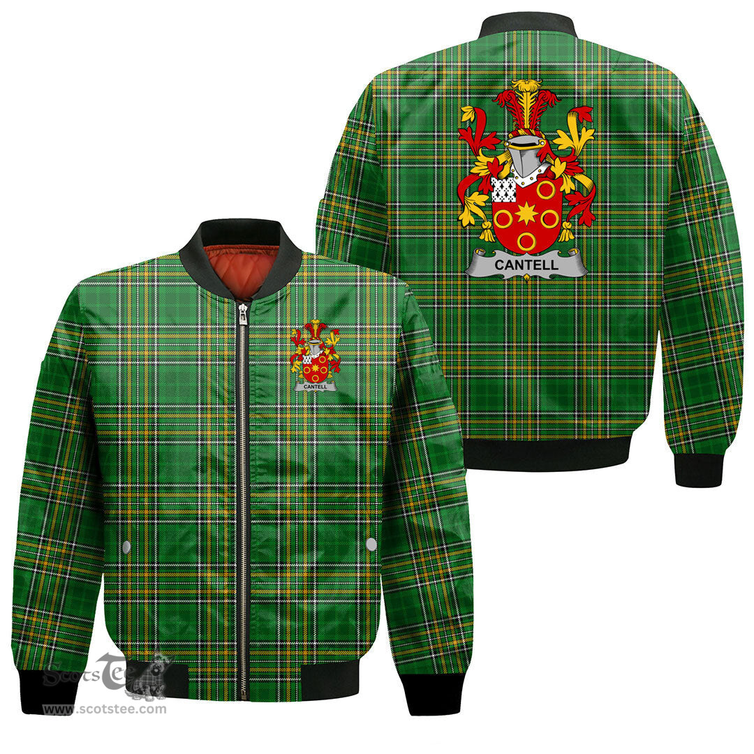 Irish Cantell Coat of Arms Family Crest Ireland Bomber Jacket Irish National Tartan Irish County Jacket