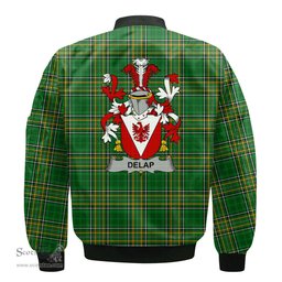 Irish Delap Coat of Arms Family Crest Ireland Bomber Jacket Irish National Tartan Irish County Jacket