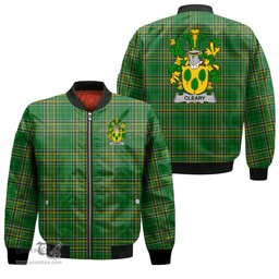 Irish Cleary or O Clery Coat of Arms Family Crest Ireland Bomber Jacket Irish National Tartan Irish County Jacket