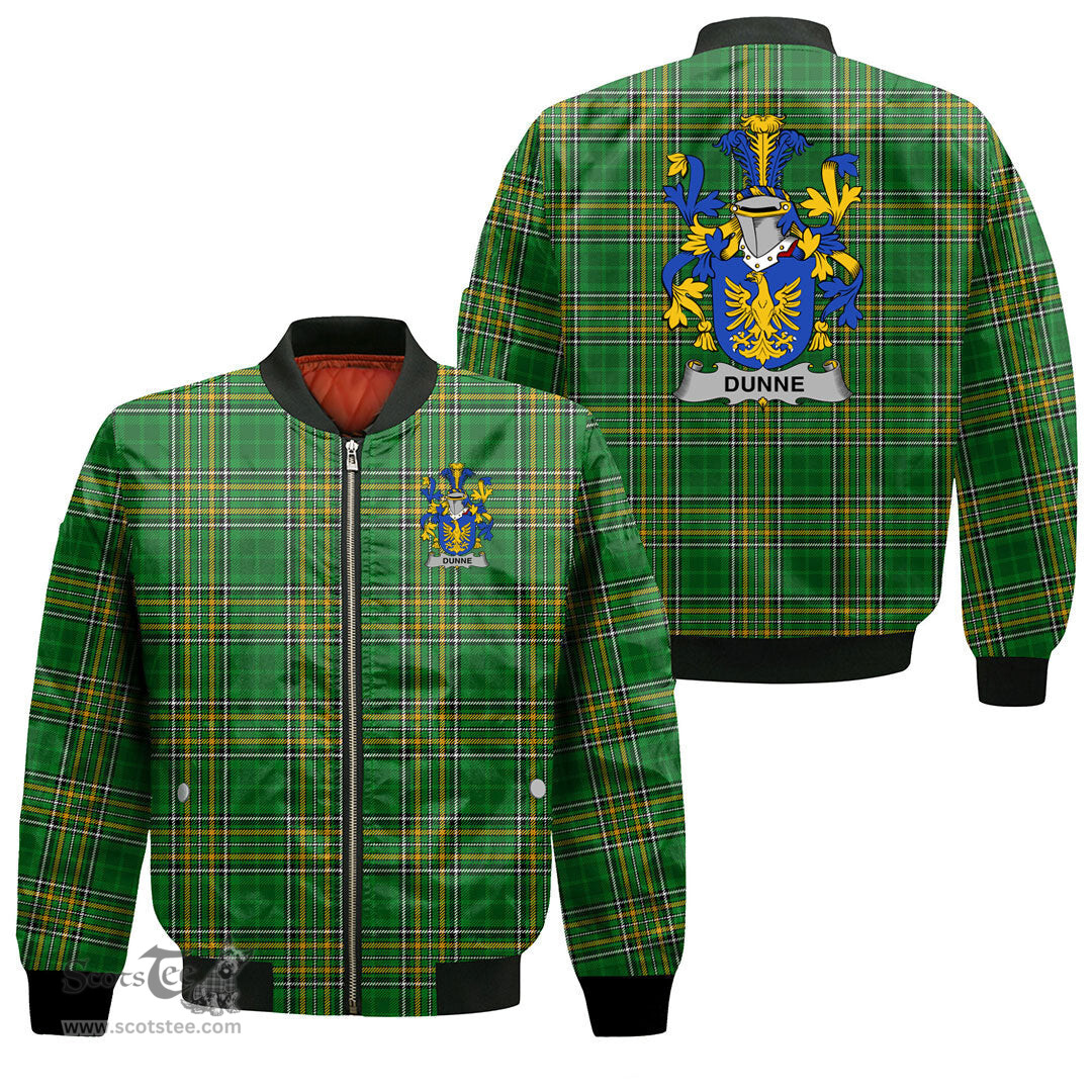 Irish Dunne Coat of Arms Family Crest Ireland Bomber Jacket Irish National Tartan Irish County Jacket