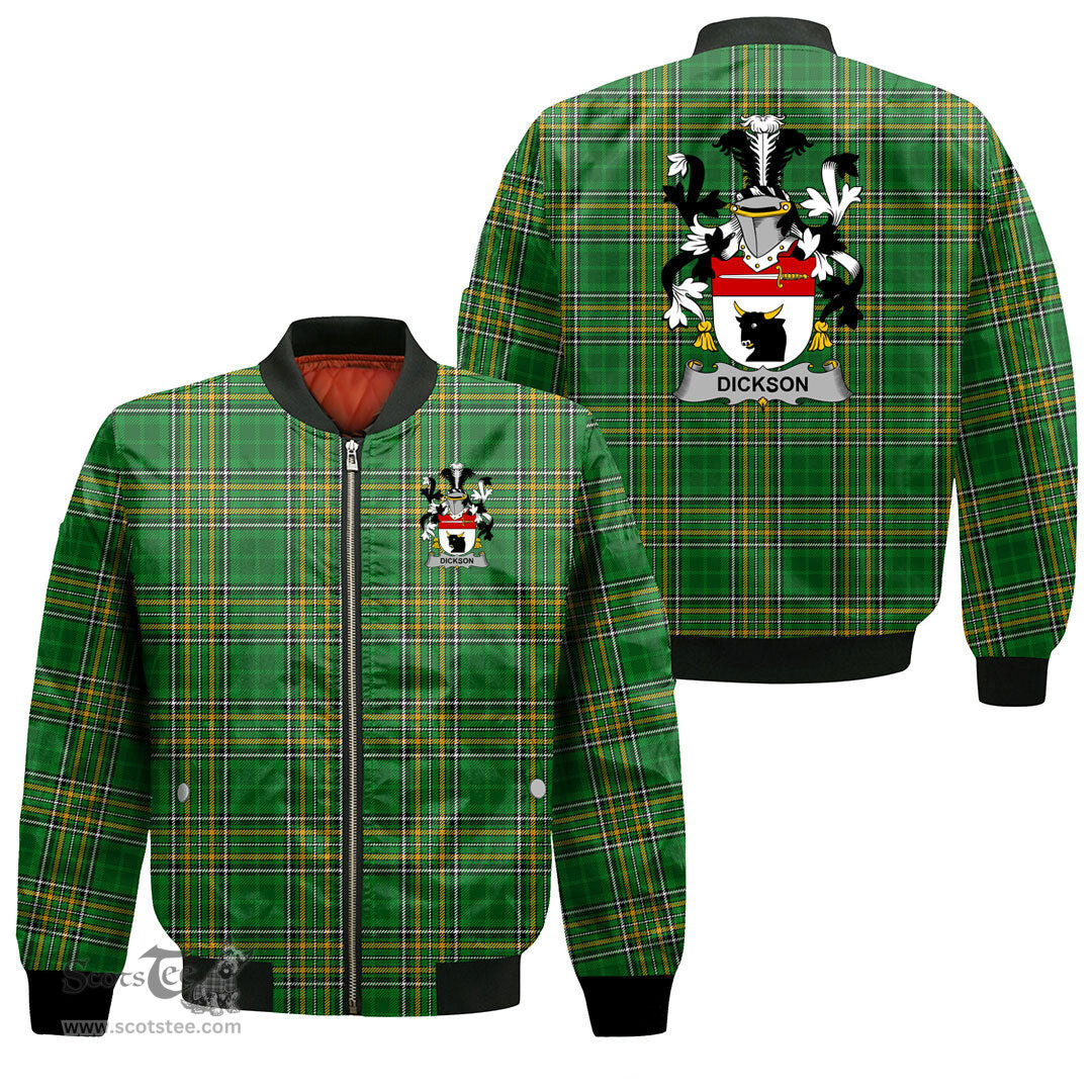 Irish Dickson Coat of Arms Family Crest Ireland Bomber Jacket Irish National Tartan Irish County Jacket