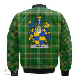 Irish Cusack Coat of Arms Family Crest Ireland Bomber Jacket Irish National Tartan Irish County Jacket
