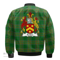 Irish Forkin Coat of Arms Family Crest Ireland Bomber Jacket Irish National Tartan Irish County Jacket