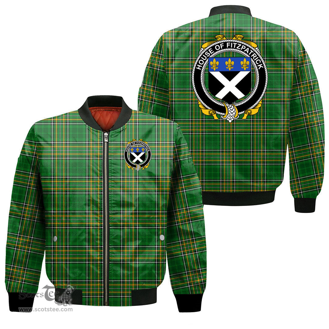 Irish House of FITZPATRICK Coat of Arms Family Crest Ireland Bomber Jacket Irish National Tartan Irish County Jacket