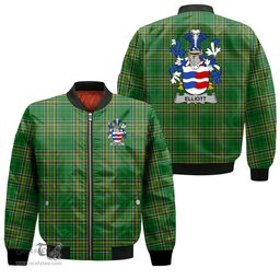 Irish Elliott Coat of Arms Family Crest Ireland Bomber Jacket Irish National Tartan Irish County Jacket