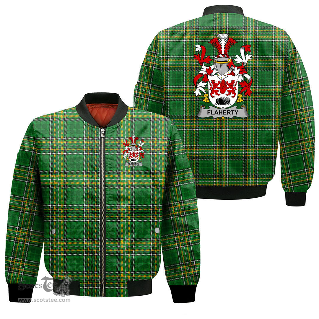 Irish Flaherty or O Flaherty Coat of Arms Family Crest Ireland Bomber Jacket Irish National Tartan Irish County Jacket