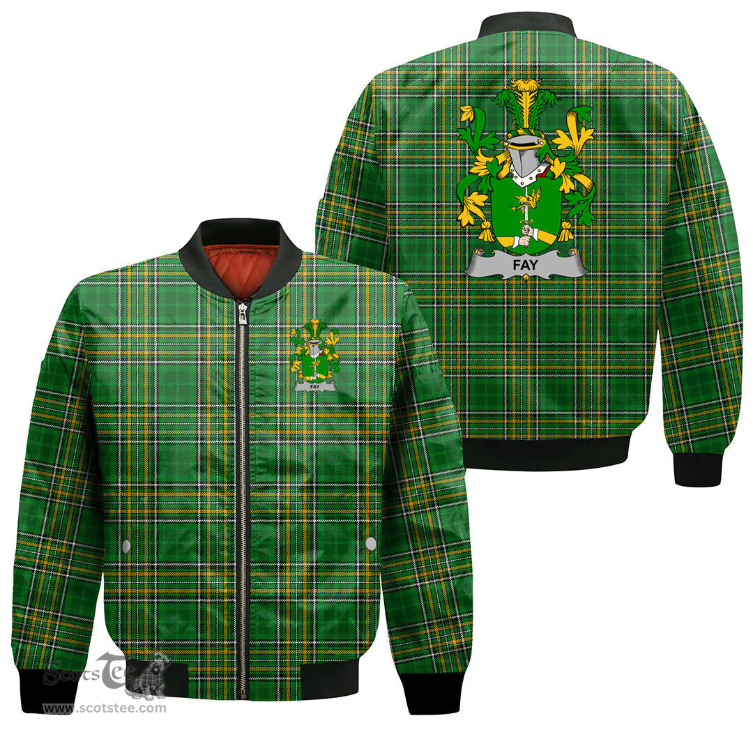 Irish Fay or O Fee Coat of Arms Family Crest Ireland Bomber Jacket Irish National Tartan Irish County Jacket