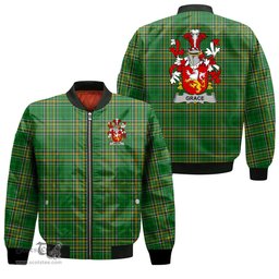 Irish Grace Coat of Arms Family Crest Ireland Bomber Jacket Irish National Tartan Irish County Jacket