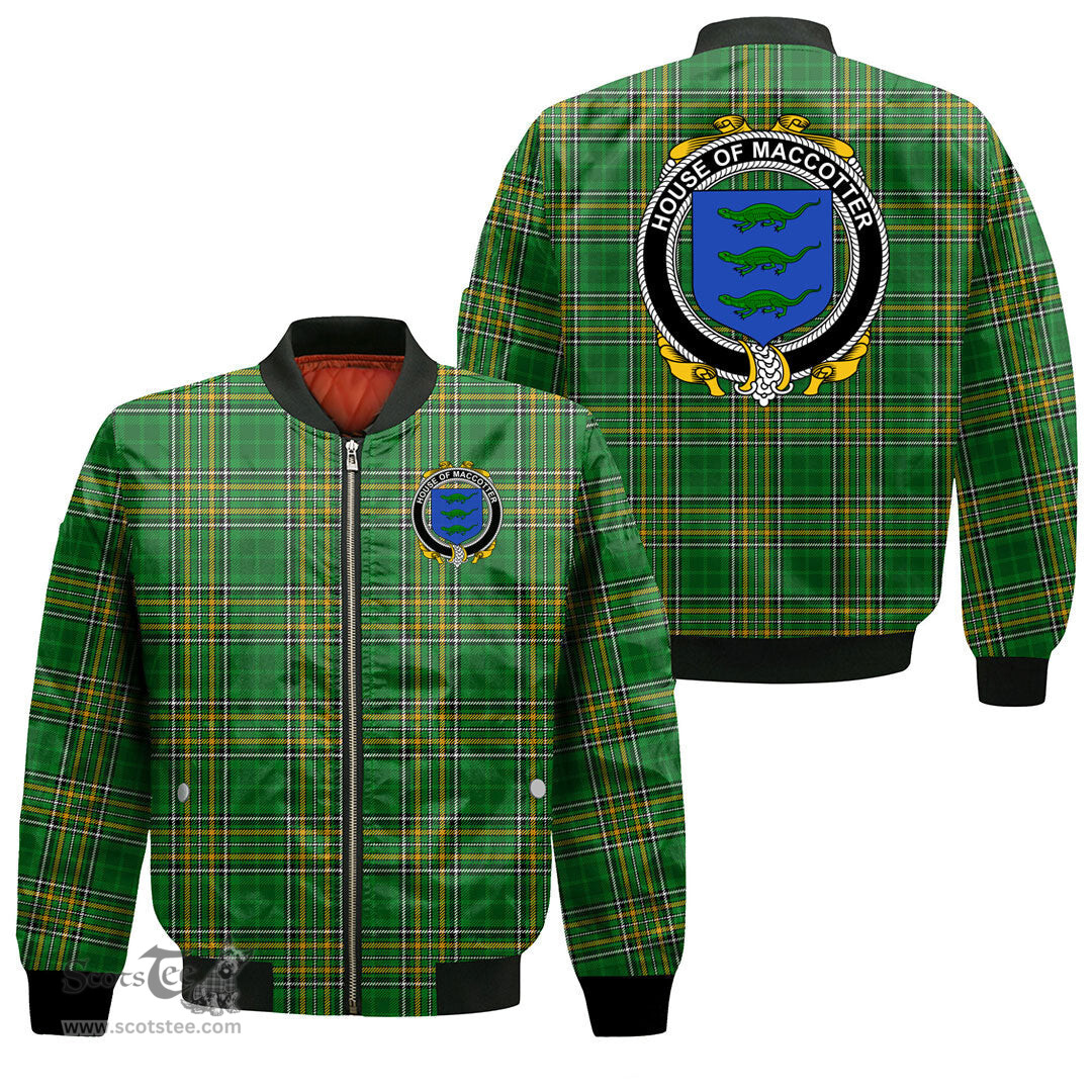 Irish House of MACCOTTER Coat of Arms Family Crest Ireland Bomber Jacket Irish National Tartan Irish County Jacket