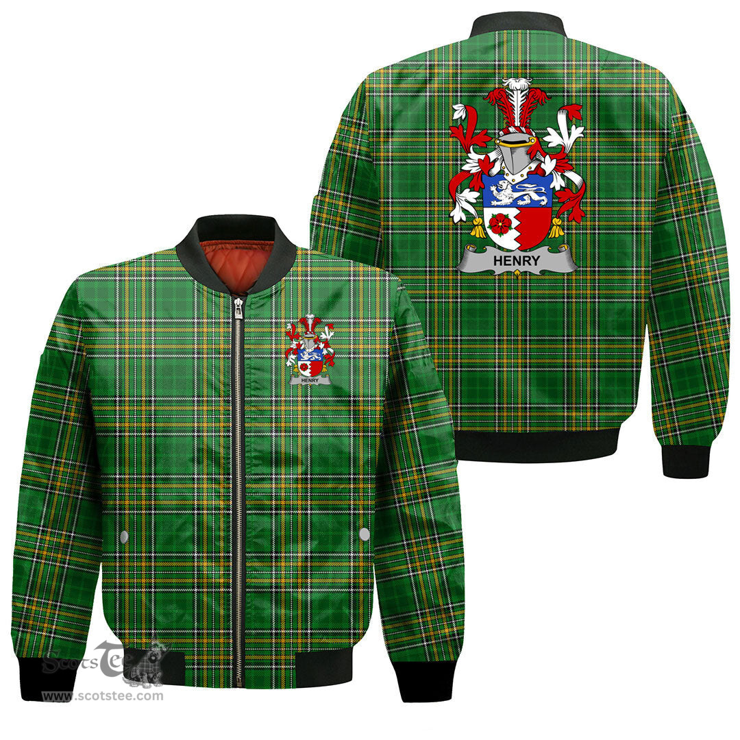 Irish Henry or O Henry Coat of Arms Family Crest Ireland Bomber Jacket Irish National Tartan Irish County Jacket