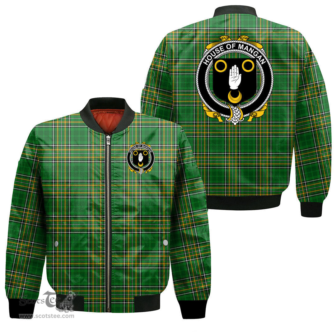 Irish House of MANGAN Coat of Arms Family Crest Ireland Bomber Jacket Irish National Tartan Irish County Jacket