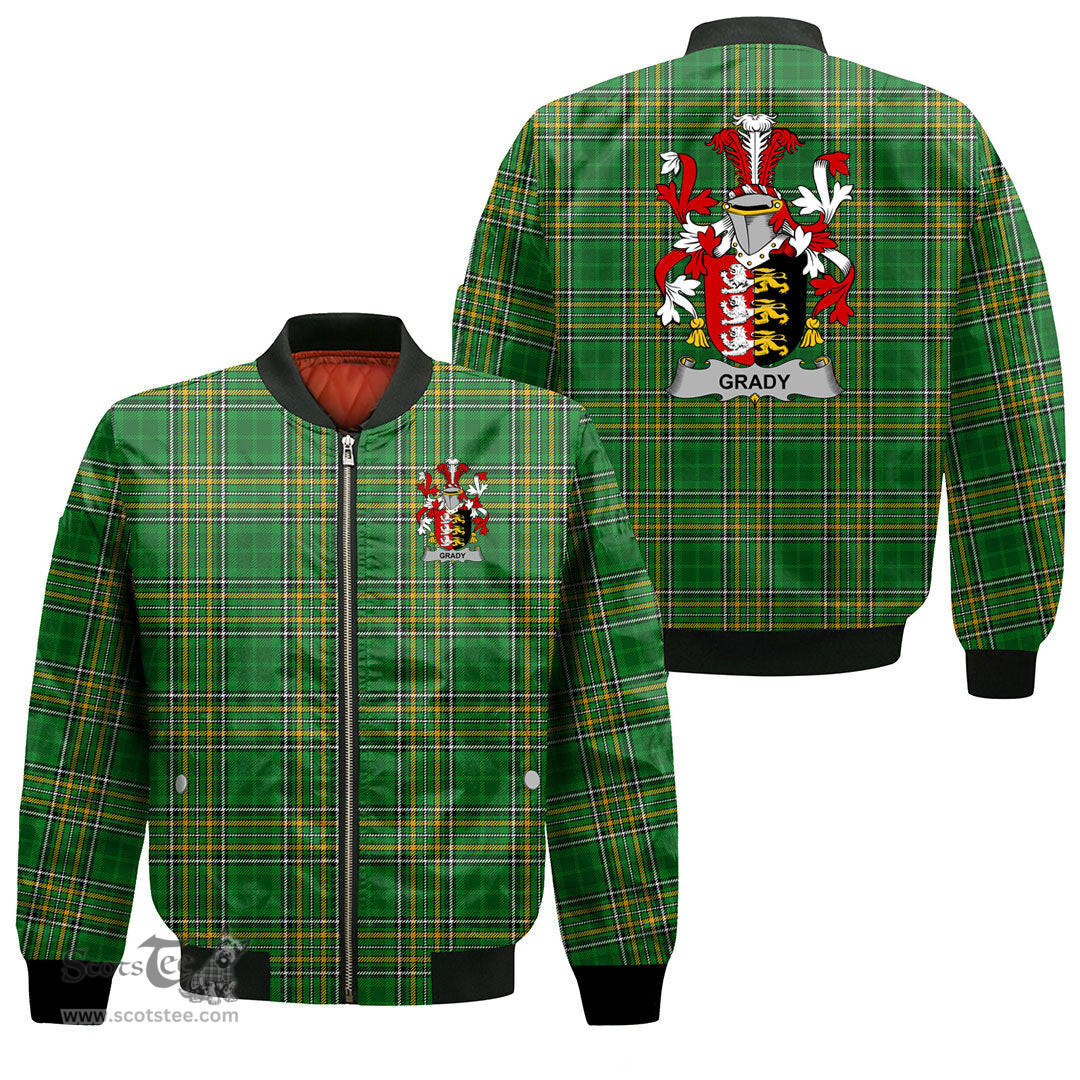 Irish Grady or O Grady Coat of Arms Family Crest Ireland Bomber Jacket Irish National Tartan Irish County Jacket