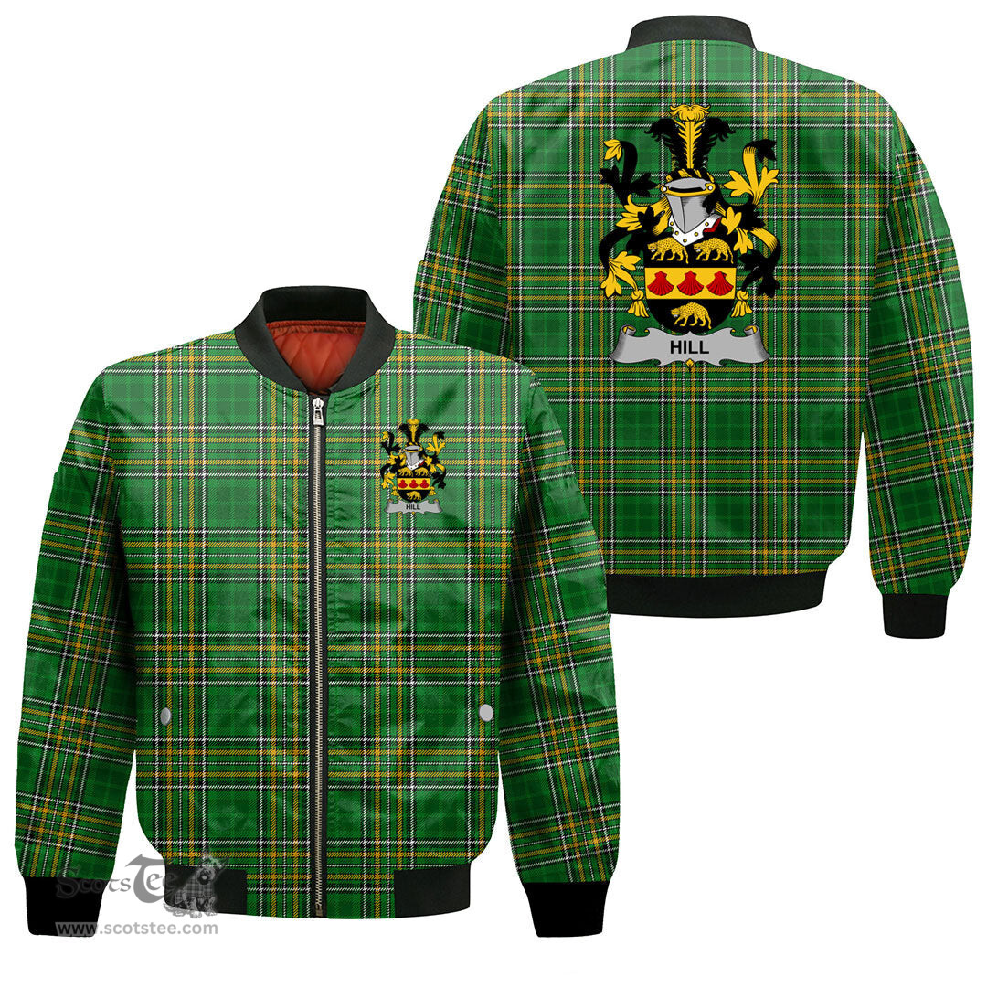 Irish Hill Coat of Arms Family Crest Ireland Bomber Jacket Irish National Tartan Irish County Jacket