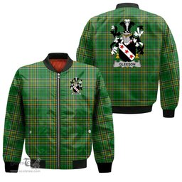 Irish Gleeson or O Glissane Coat of Arms Family Crest Ireland Bomber Jacket Irish National Tartan Irish County Jacket