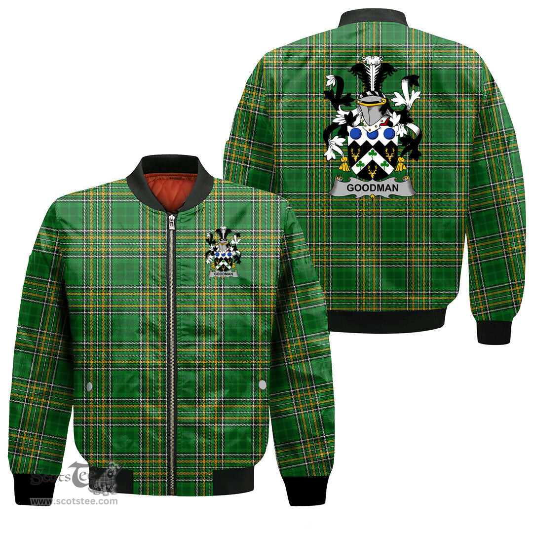 Irish Goodman Coat of Arms Family Crest Ireland Bomber Jacket Irish National Tartan Irish County Jacket