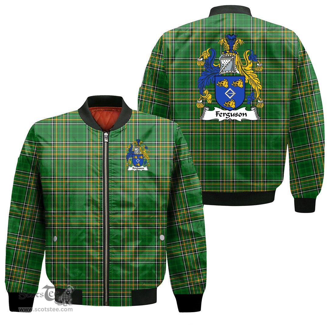 Irish Ferguson Coat of Arms Family Crest Ireland Bomber Jacket Irish National Tartan Irish County Jacket