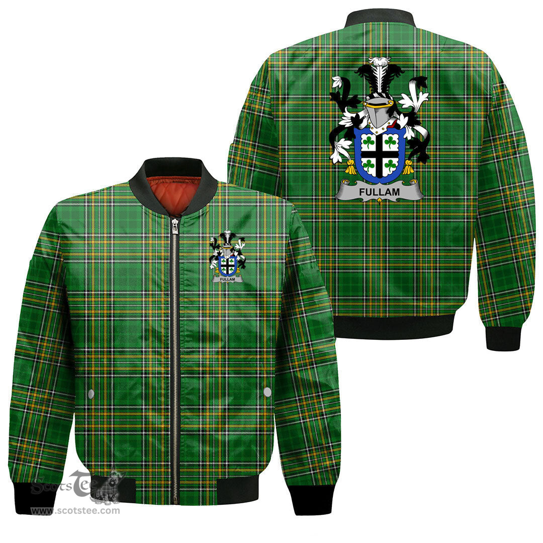 Irish Fullam Coat of Arms Family Crest Ireland Bomber Jacket Irish National Tartan Irish County Jacket