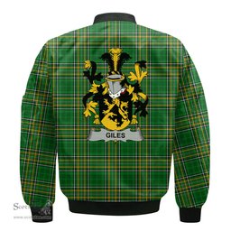 Irish Giles or Gyles Coat of Arms Family Crest Ireland Bomber Jacket Irish National Tartan Irish County Jacket
