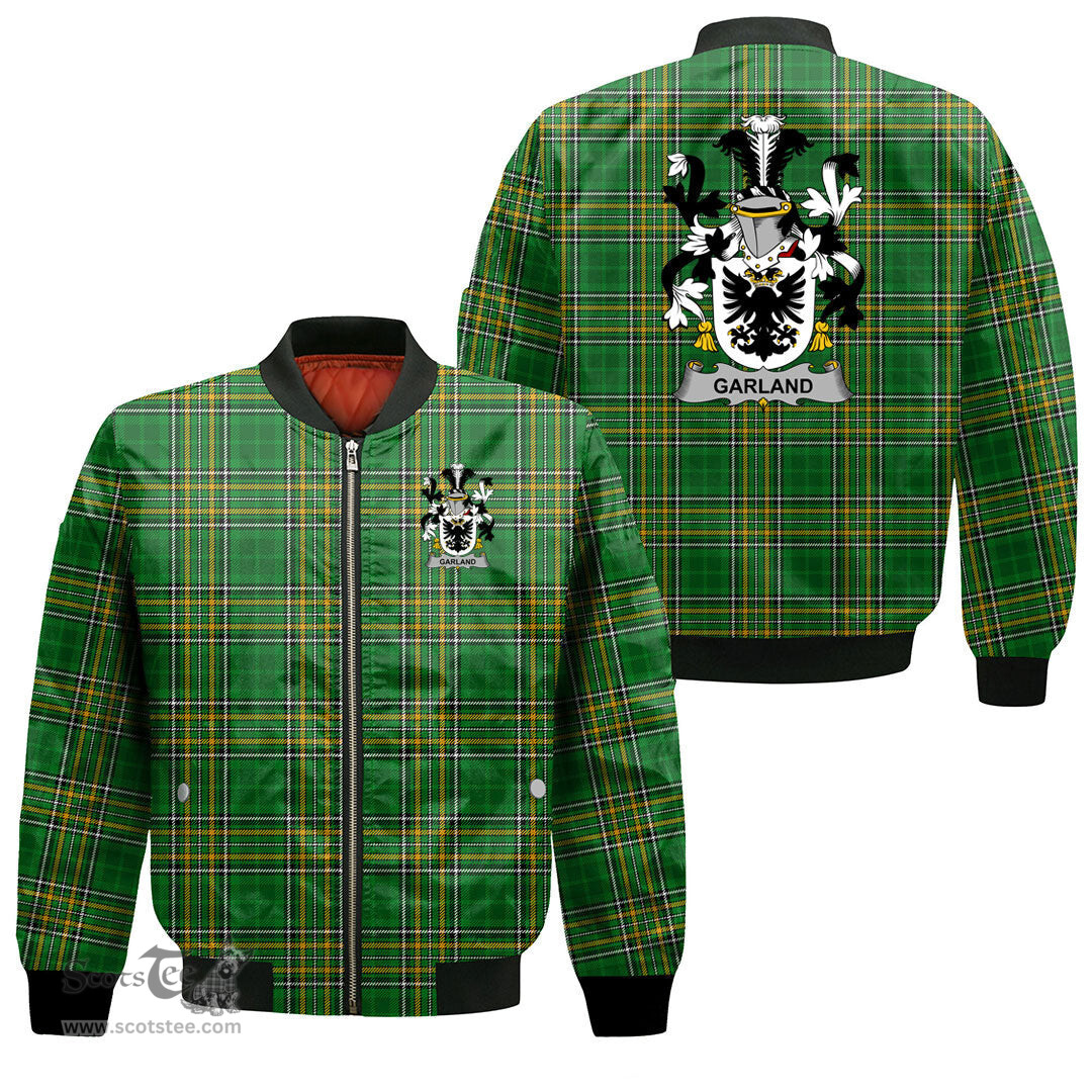 Irish Garland or McGartland Coat of Arms Family Crest Ireland Bomber Jacket Irish National Tartan Irish County Jacket