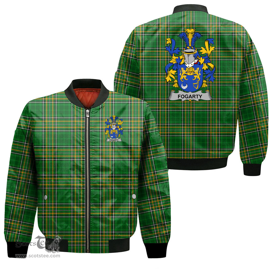Irish Fogarty or O Fogarty Coat of Arms Family Crest Ireland Bomber Jacket Irish National Tartan Irish County Jacket