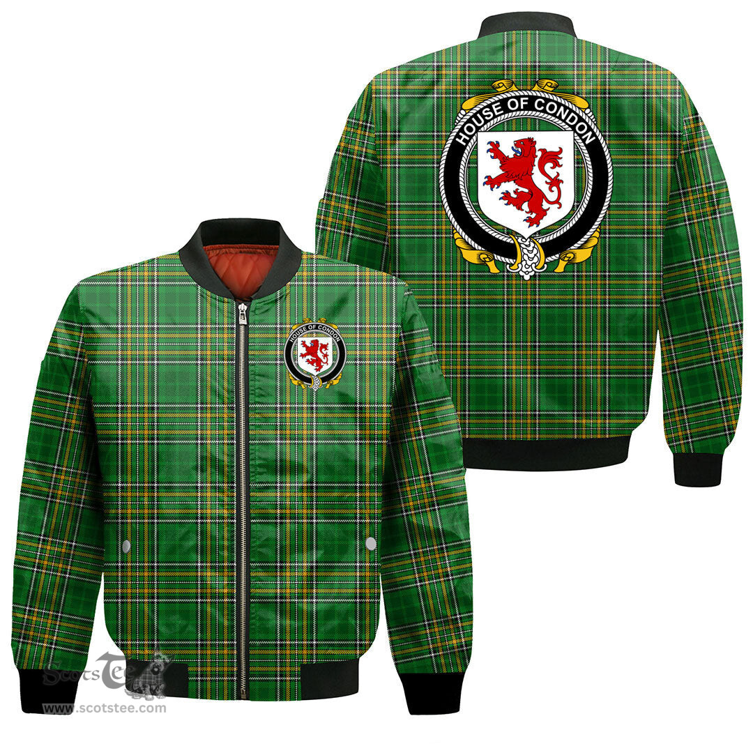 Irish House of CONDON Coat of Arms Family Crest Ireland Bomber Jacket Irish National Tartan Irish County Jacket
