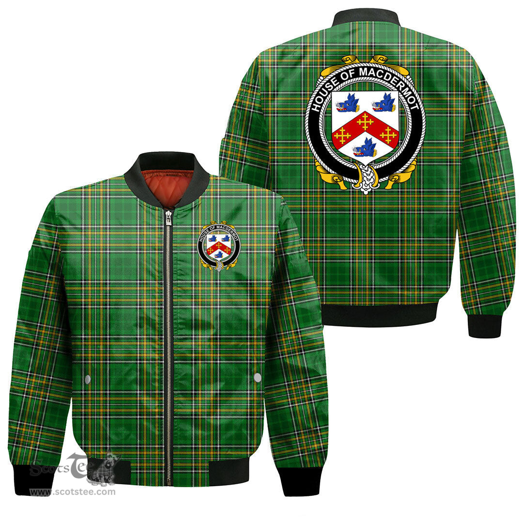 Irish House of MACDERMOT Coat of Arms Family Crest Ireland Bomber Jacket Irish National Tartan Irish County Jacket