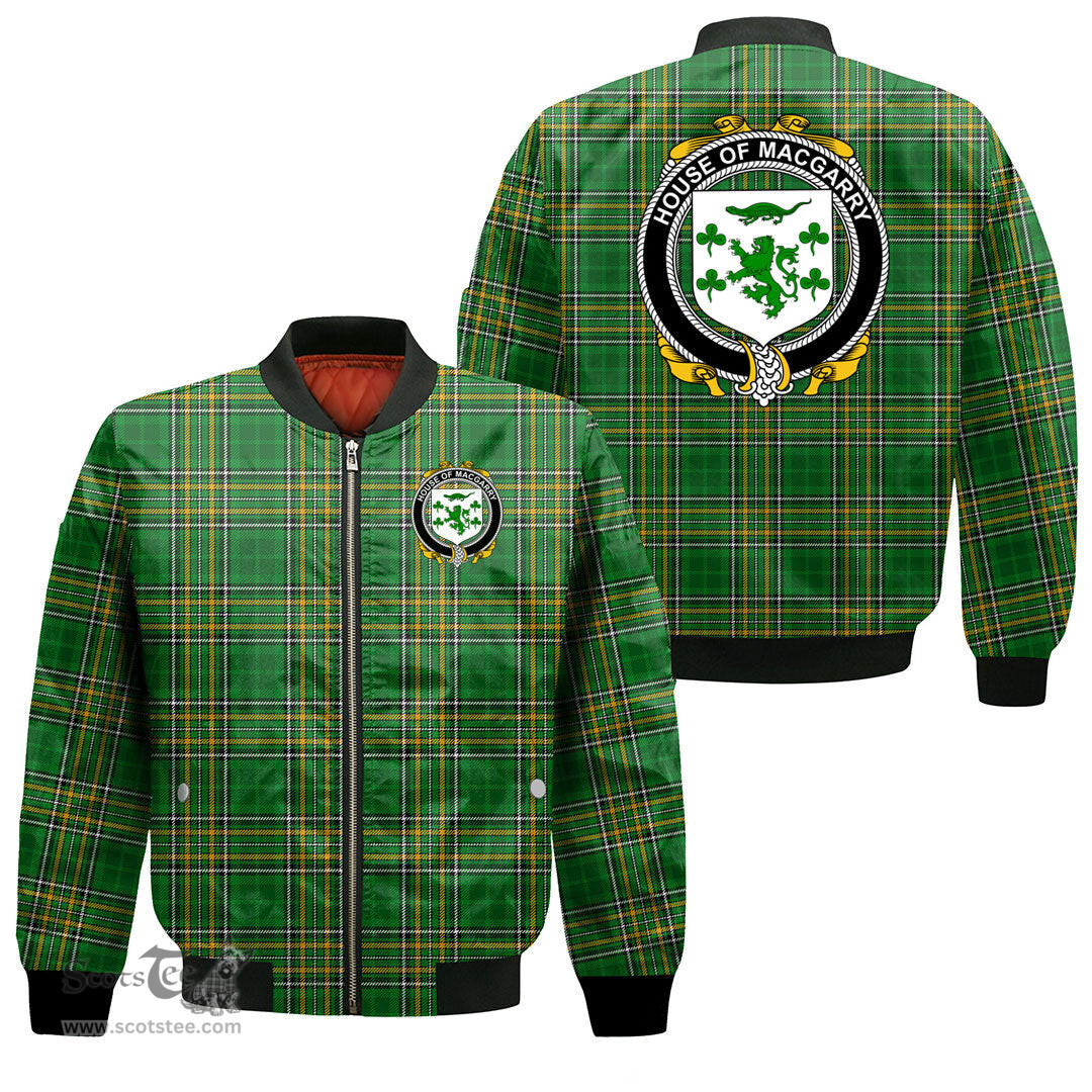 Irish House of MACGARRY Coat of Arms Family Crest Ireland Bomber Jacket Irish National Tartan Irish County Jacket