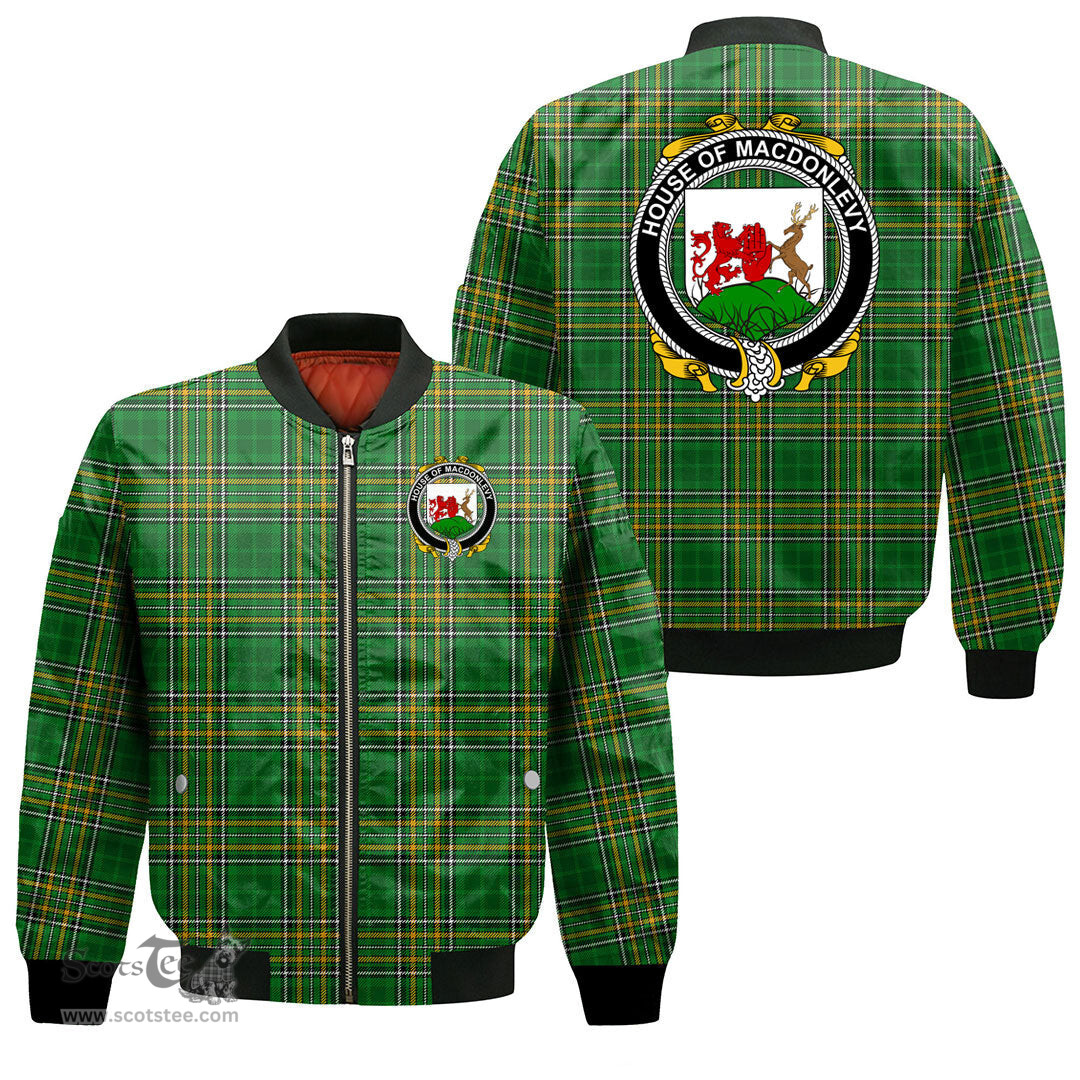 Irish House of MACDONLEVY Coat of Arms Family Crest Ireland Bomber Jacket Irish National Tartan Irish County Jacket
