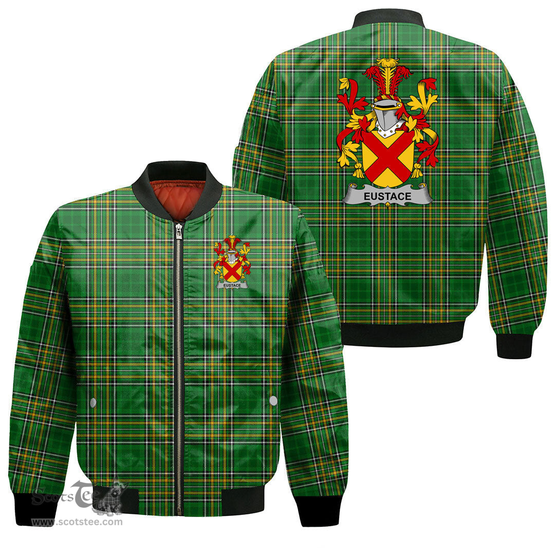 Irish Eustace Coat of Arms Family Crest Ireland Bomber Jacket Irish National Tartan Irish County Jacket