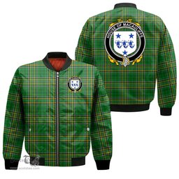 Irish House of MACAULIFFE Coat of Arms Family Crest Ireland Bomber Jacket Irish National Tartan Irish County Jacket