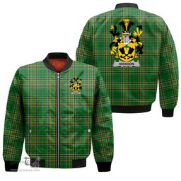 Irish Hickson Coat of Arms Family Crest Ireland Bomber Jacket Irish National Tartan Irish County Jacket