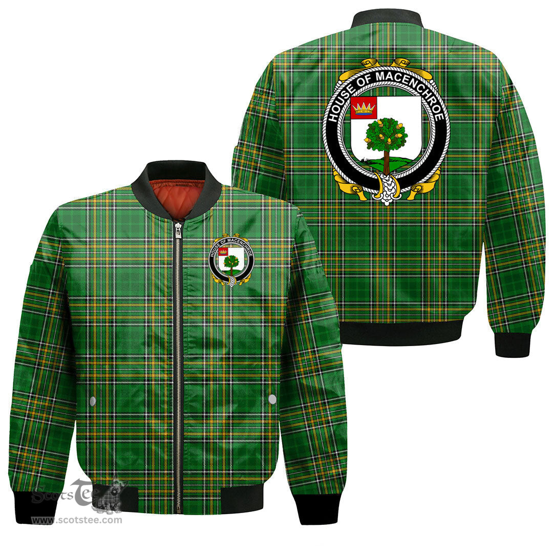 Irish House of MACENCHROE Coat of Arms Family Crest Ireland Bomber Jacket Irish National Tartan Irish County Jacket