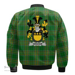 Irish Graham or Grahan Coat of Arms Family Crest Ireland Bomber Jacket Irish National Tartan Irish County Jacket