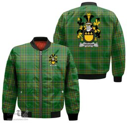 Irish Graham or Grahan Coat of Arms Family Crest Ireland Bomber Jacket Irish National Tartan Irish County Jacket