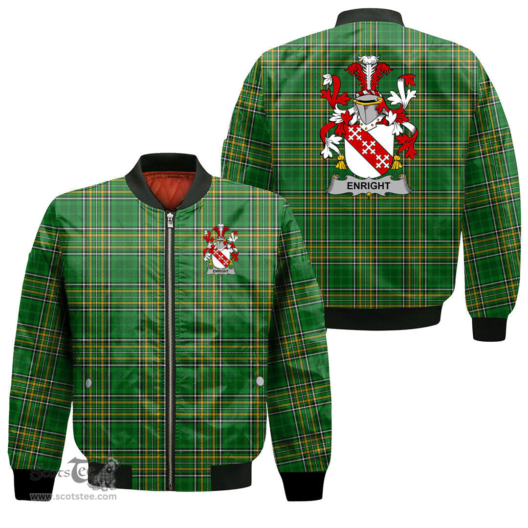 Irish Enright Coat of Arms Family Crest Ireland Bomber Jacket Irish National Tartan Irish County Jacket