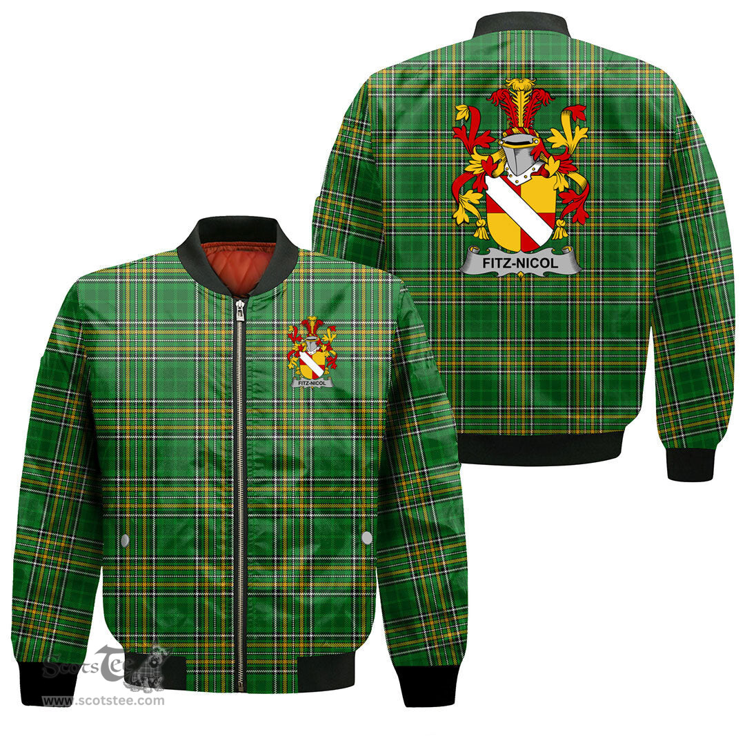 Irish Fitz Nicol Coat of Arms Family Crest Ireland Bomber Jacket Irish National Tartan Irish County Jacket