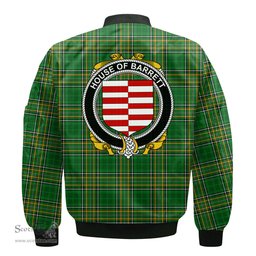 Irish House of BARRETT Coat of Arms Family Crest Ireland Bomber Jacket Irish National Tartan Irish County Jacket