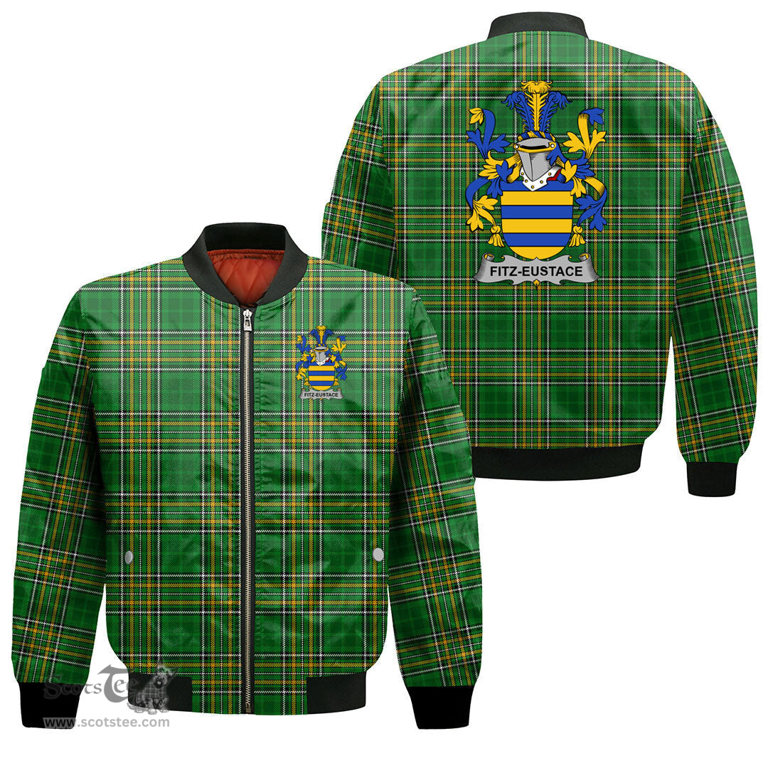 Irish Fitz Eustace Coat of Arms Family Crest Ireland Bomber Jacket Irish National Tartan Irish County Jacket