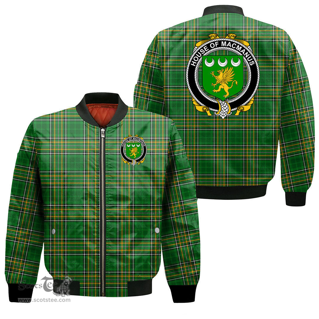 Irish House of MACMANUS Coat of Arms Family Crest Ireland Bomber Jacket Irish National Tartan Irish County Jacket