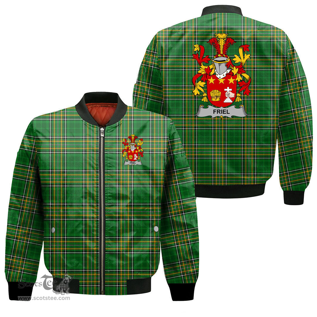 Irish Friel or O Friel Coat of Arms Family Crest Ireland Bomber Jacket Irish National Tartan Irish County Jacket