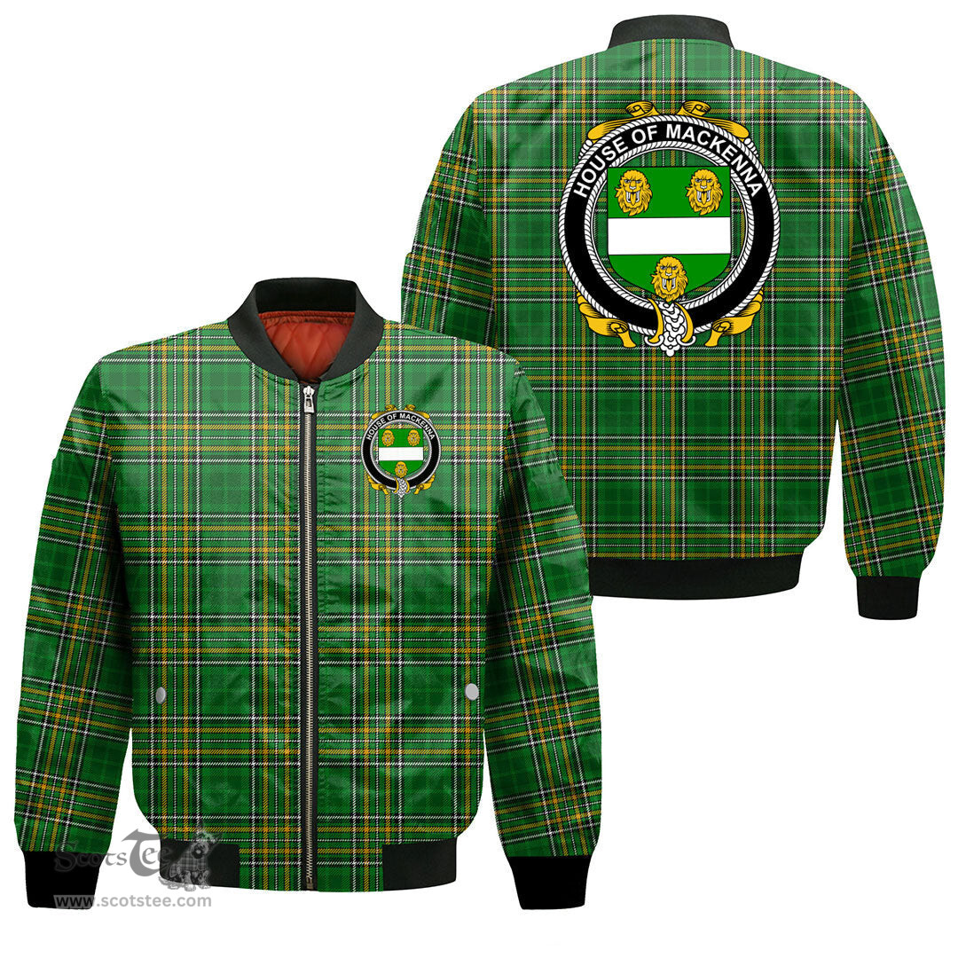 Irish House of MACKENNA Coat of Arms Family Crest Ireland Bomber Jacket Irish National Tartan Irish County Jacket