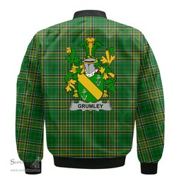 Irish Grumley Coat of Arms Family Crest Ireland Bomber Jacket Irish National Tartan Irish County Jacket
