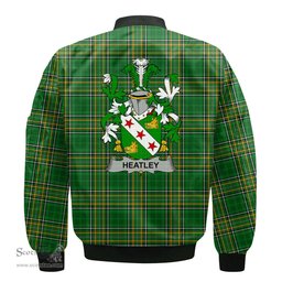 Irish Heatley Coat of Arms Family Crest Ireland Bomber Jacket Irish National Tartan Irish County Jacket