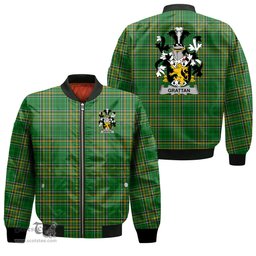 Irish Grattan or McGrattan Coat of Arms Family Crest Ireland Bomber Jacket Irish National Tartan Irish County Jacket