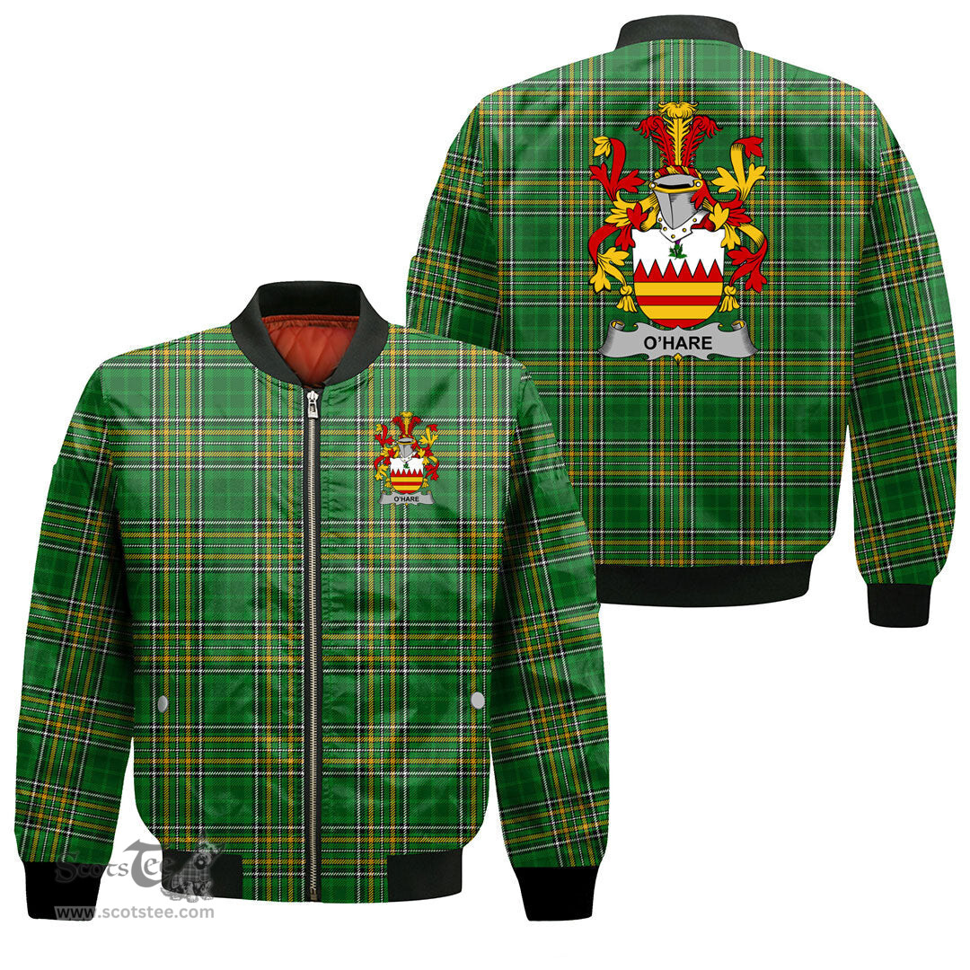 Irish Hare or O Hare Coat of Arms Family Crest Ireland Bomber Jacket Irish National Tartan Irish County Jacket
