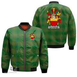 Irish Fitz Harris Coat of Arms Family Crest Ireland Bomber Jacket Irish National Tartan Irish County Jacket