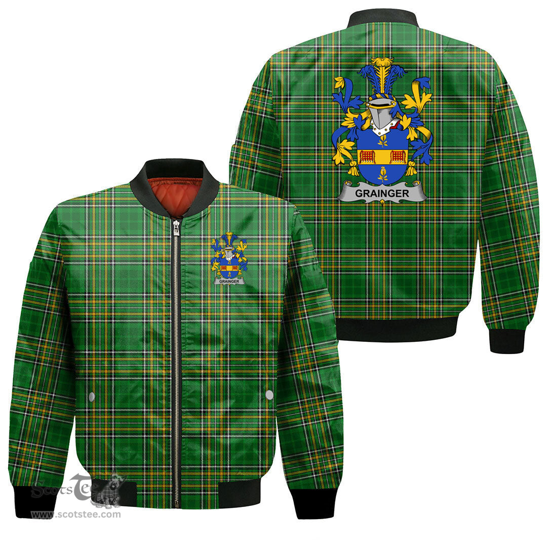 Irish Grainger Coat of Arms Family Crest Ireland Bomber Jacket Irish National Tartan Irish County Jacket