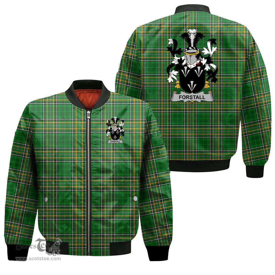Irish Forstall Coat of Arms Family Crest Ireland Bomber Jacket Irish National Tartan Irish County Jacket
