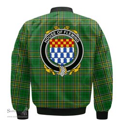 Irish House of FLEMING Coat of Arms Family Crest Ireland Bomber Jacket Irish National Tartan Irish County Jacket