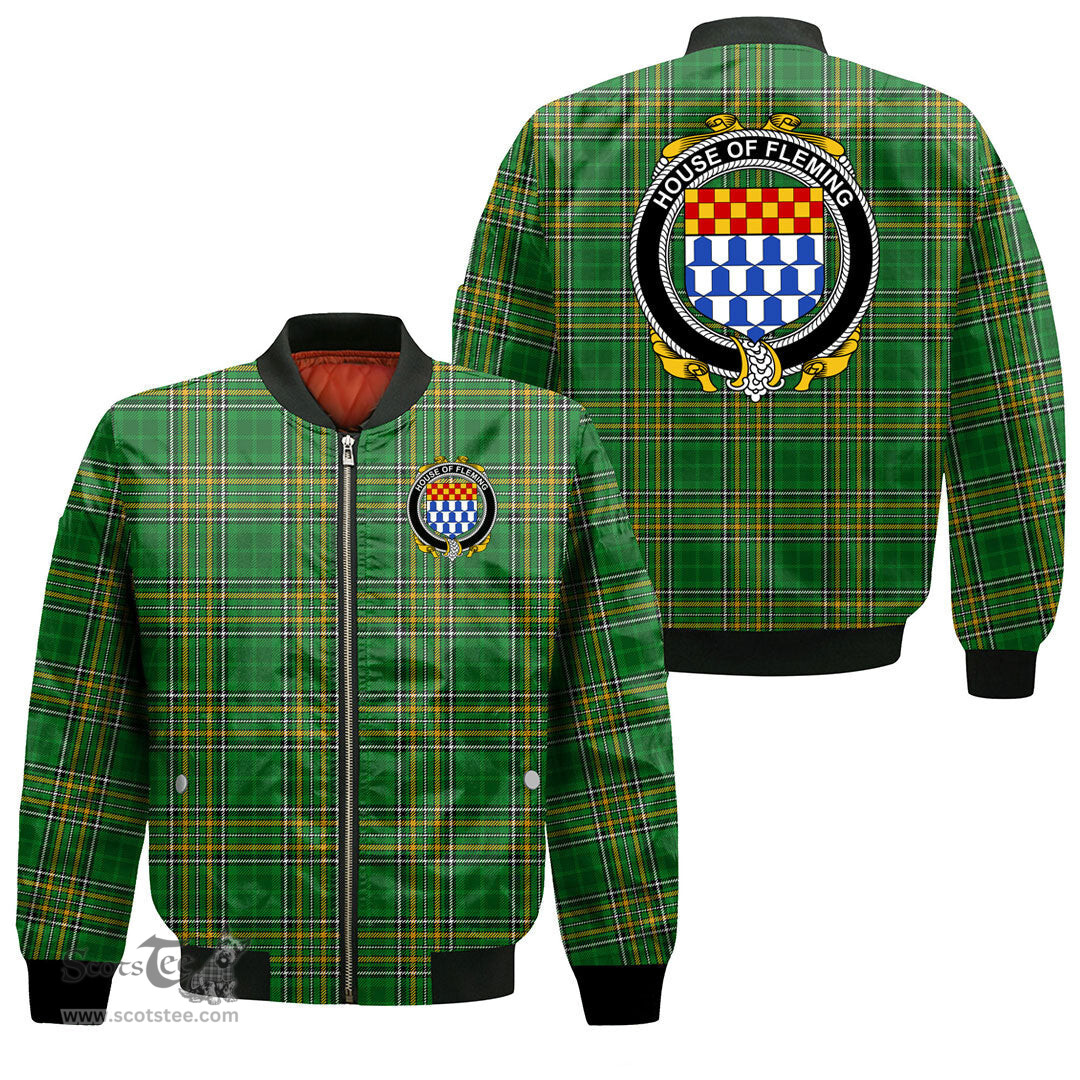 Irish House of FLEMING Coat of Arms Family Crest Ireland Bomber Jacket Irish National Tartan Irish County Jacket